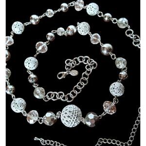 Cookie Lee vintage necklace - white, clear, silver-tone